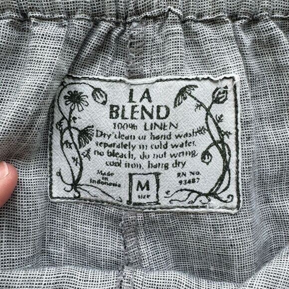 LA Blend Wide Leg Linen Pull On Lagenlook Boho Pants Beaded Sequin Hems Size M - Picture 7 of 14